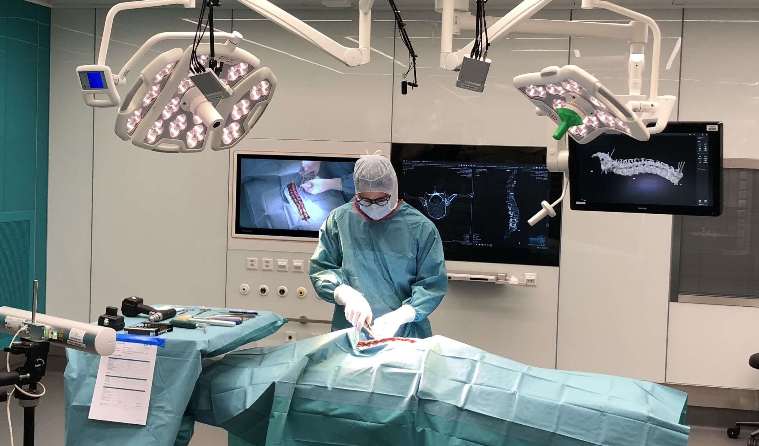 Digital photograph of a spinal surgery